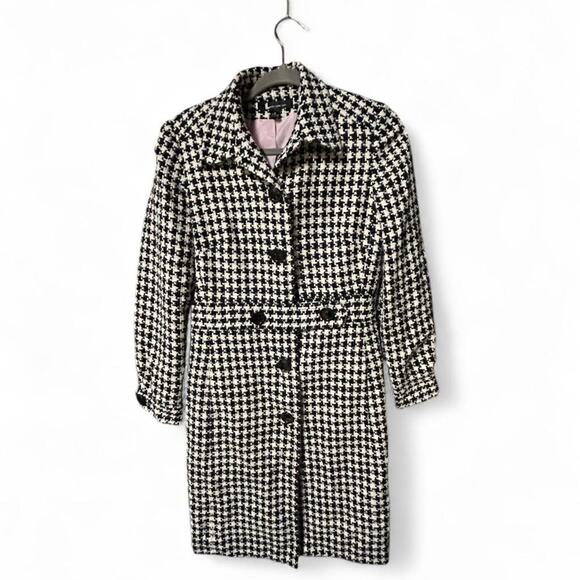 Excellent size 6 S black white houndstooth Larry Levine long dress coat - Picture 1 of 5